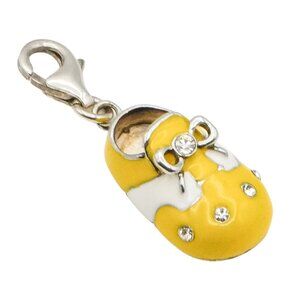 Sterling Silver Yellow Enamel Baby Shoe Dangle Charm with Crystals